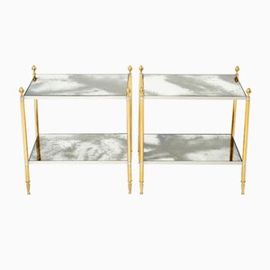 Brass Chrome Mirrored End Tables from Maison Jansen, 1970s, Set of 2