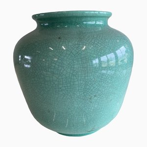 Deutsche Art Deco Craquele Vase in Hellgrün, 1920er