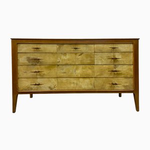 Italian Parchment and Cherrywood Chest of Drawers, 1950s