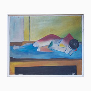 Janusz Oskar Knorowski, desnudo femenino, años 80, óleo sobre lienzo