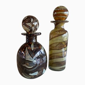 Earth Tone Glass Decanter with balloonstopper from Mdina, Set of 2
