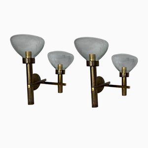 Large Italian Modern Brass and Glass Sconces attributed to Sciolari, 1970s, Set of 2