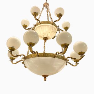 Lampadario monumentale in vetro opalino a 21 luci, anni '80