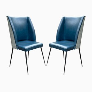 Set of Blue Dining Chairs, Italy, 1950s