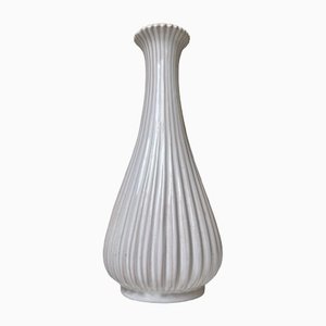 Weiß Geriffelte Keramik Vase von Eslau, 1950er