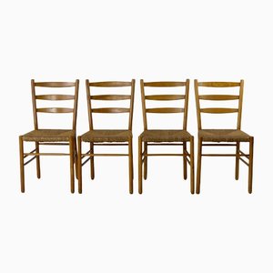 Rush Seated Dining Chairs by Hein Salomonson, 1950s, Set of 4
