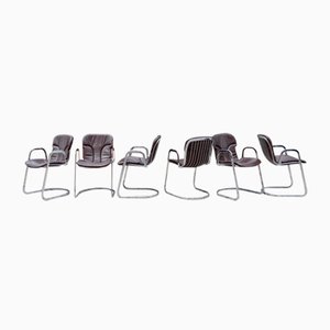 Italian Brown Leather and Chrome Dining Chairs from Cidue, 1960s, Set of 6