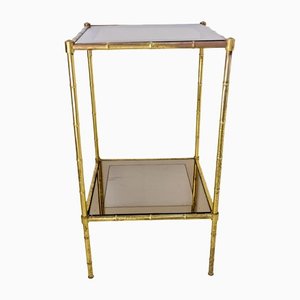 French Faux-Bambou Brass and Smoked Glass Side Table, 1960s