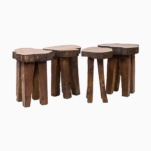 Brutalist Elm Stools, 1970s, Set of 4