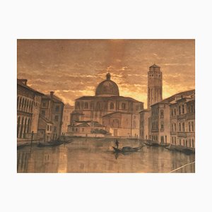 François Stroobant, Grand View of Venice, 19th Century, Charcoal Drawing, Framed