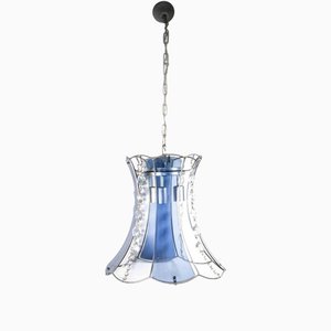 Lampe à Suspension en Cristal Bleu, milieu du 20ème Siècle