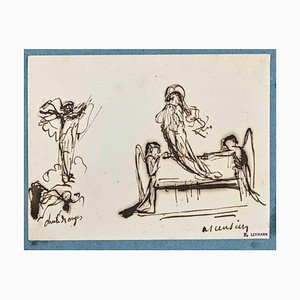 Henri Lehmann, Angels, Ink Drawing, 19th Century