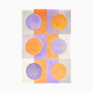 Natalia Roman, Bauhaus Autumn Pattern in Burnt Orange, Purple and Beige, 2022, Acrylic on Paper