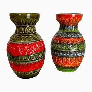 Vase en Poterie Fat Lava Op Art Multicolore attribué à Bay Ceramics, Allemagne, 1970s, Set de 2