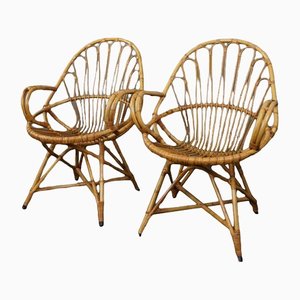 Rattan Armchairs with Armrests, Set of 2