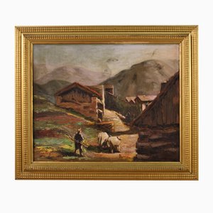 Artista italiano, paisaje bucólico, 1950, óleo sobre lienzo