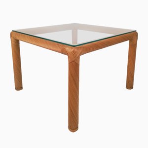 Mid-Century Coffee Table in Rattan, Cane and Glass, 1970s