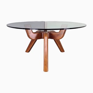 Ragno Table in Walnut and Glass by Giovanni Michelucci, 1981