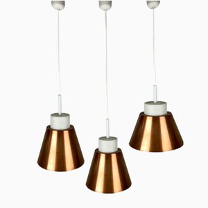 Glass and Copper P100 Pendant Lights by Staff, Set of 3