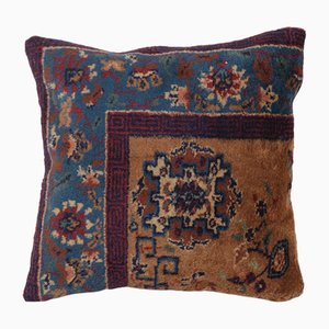 Vintage Blue Oushak Rug Cushion Cover