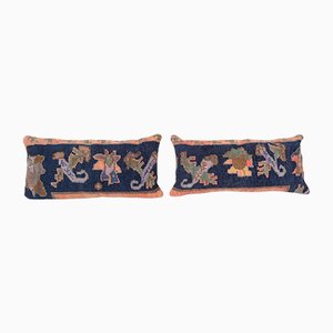 Blue Oushak Rug Lumbar Cushion Cover from Vintage Pillow Store Contemporary, 2010s, Set of 2