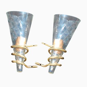 Brass and Murano Glass Wall Lamps, Italy, 1970s, Set of 2