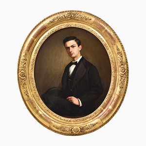 Fernande Mertens, Portrait of Elegantly Dressed Young Man, 1876, Oval Oil on Canvas