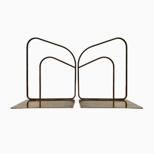 Serre-Livres Art Déco Mid-Century en Laiton, Set de 2