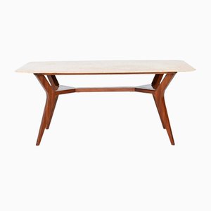 Italian Sculptural Ico Parisi Style Dining Table in Walnut and Marble, 1960