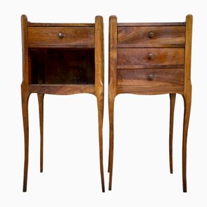 Vintage French Bedside Tables in Walnut and Iron Hardware, 1930, Set of 2