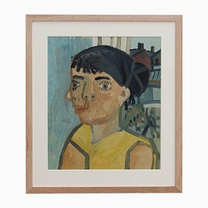 Raymond Debiève, Retrato de mujer en amarillo, años 70, óleo sobre papel cartulina