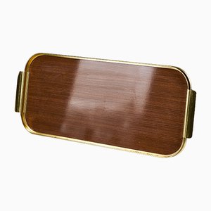 Oval Tray in Metal and Laminated Wood from MB Italia, 1970