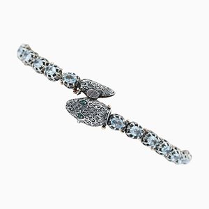 Schlangenarmband aus Roségold und Silber mit Diamanten, Topasen und Tsavorit, 1960er