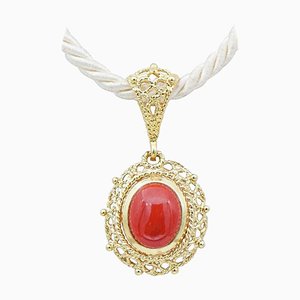 18 Karat Yellow Gold Pendant Necklace with Red Coral, 1950s