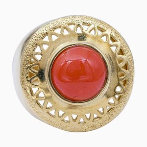 Anillo de oro amarillo de 18 quilates con coral, años 50