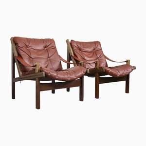 Leather Hunter Chairs by Torbjørn Device for Bruksbo, 1960s, Set of 2