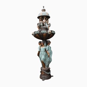 Italian Bronze Muse Maiden Garden Fountain with Water Feature