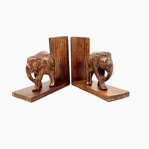 Rosewood Bookend with Elephant, Set of 2