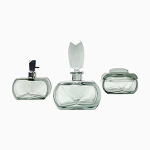 Bohemian Art Deco Smoked Glass Vanity Set Perfume from Moser, 1930s