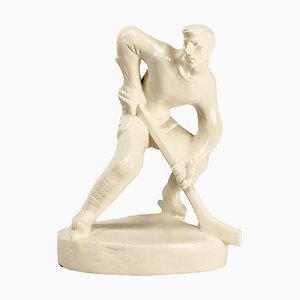 Estatua de jugador de hockey Mid-Century de cerámica, años 50