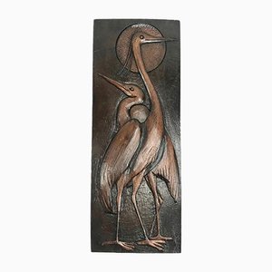 Mid-Century Czech Wall Relief with Crane Birds, 1960s