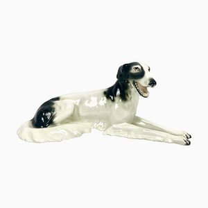 Art Deco Borzoi Greyhound Statue in Porcelain from Royal Dux Bohemia, Czechoslovakia, 1920s