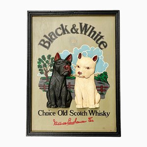 Hand Painted Black & White Whisky Advertising Wall Sign, 1960s