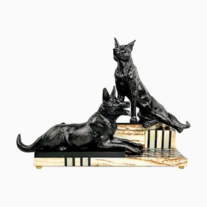 Louis Albert Carvin, Art Deco German Shepherds, 1920s, Zinc & Lead Alloy