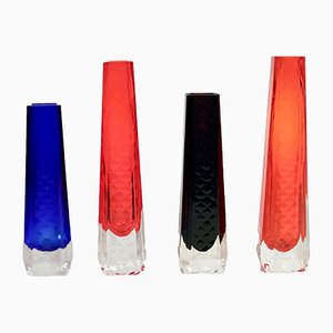 Sommerso Glass Vases from Veb Kunstglas Wasungen, 1970s, Set of 4