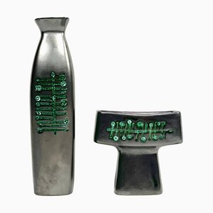 Keramikvase & Kerzenhalter von Jitka Forejtova für Kravsko, 1960er, 2er Set