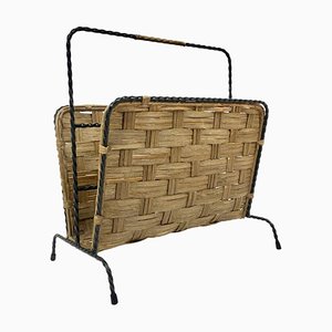 Seagrass and Metal Magazine Rack, 1970s