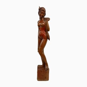 Artista balinés, estatua de mujer tallada, años 60