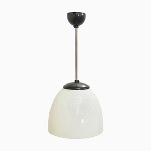 Czech Sunburst White Milk Glass and Bakelite Pendant Lamp from Napako, 1930s