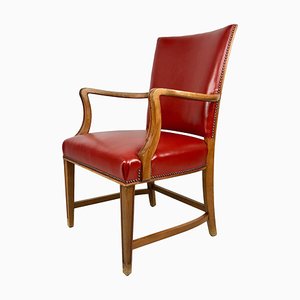 Red Leather Office Armchair, 1930s